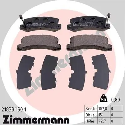 Bremsbelagsatz, Scheibenbremse Hinterachse ZIMMERMANN 21833.150.1 Bild Bremsbelagsatz, Scheibenbremse Hinterachse ZIMMERMANN 21833.150.1