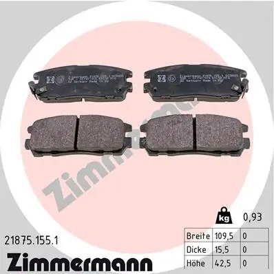 Bremsbelagsatz, Scheibenbremse Hinterachse ZIMMERMANN 21875.155.1