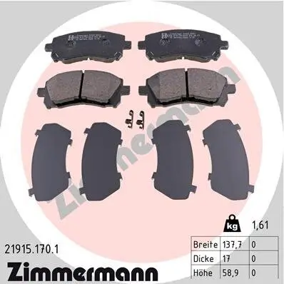 Bremsbelagsatz, Scheibenbremse Vorderachse ZIMMERMANN 21915.170.1 Bild Bremsbelagsatz, Scheibenbremse Vorderachse ZIMMERMANN 21915.170.1