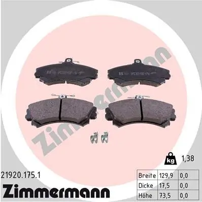 Bremsbelagsatz, Scheibenbremse ZIMMERMANN 21920.175.1 Bild Bremsbelagsatz, Scheibenbremse ZIMMERMANN 21920.175.1