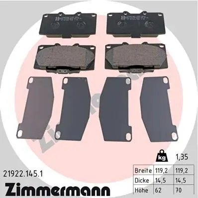 Bremsbelagsatz, Scheibenbremse Vorderachse ZIMMERMANN 21922.145.1