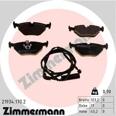 Bremsbelagsatz, Scheibenbremse Hinterachse ZIMMERMANN 21934.170.2 Bild Bremsbelagsatz, Scheibenbremse Hinterachse ZIMMERMANN 21934.170.2