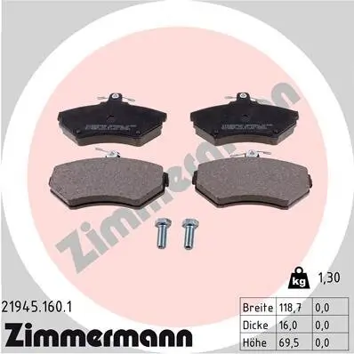 Bremsbelagsatz, Scheibenbremse Vorderachse ZIMMERMANN 21945.160.1 Bild Bremsbelagsatz, Scheibenbremse Vorderachse ZIMMERMANN 21945.160.1