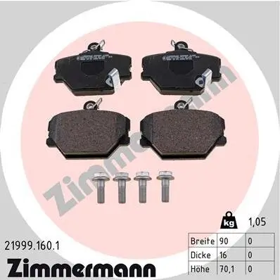 Bremsbelagsatz, Scheibenbremse Vorderachse ZIMMERMANN 21999.160.1 Bild Bremsbelagsatz, Scheibenbremse Vorderachse ZIMMERMANN 21999.160.1