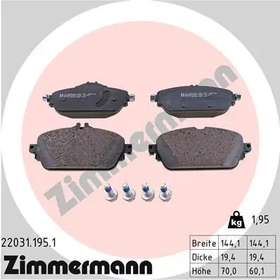 Bremsbelagsatz, Scheibenbremse Vorderachse ZIMMERMANN 22031.195.1