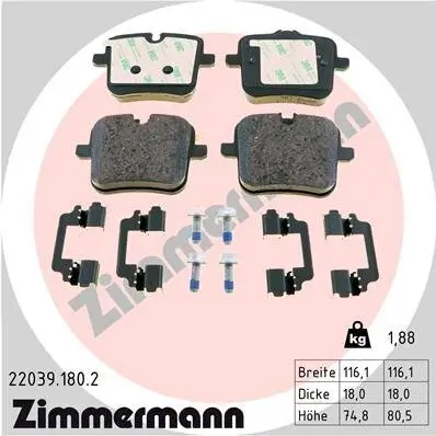 Bremsbelagsatz, Scheibenbremse ZIMMERMANN 22039.180.2 Bild Bremsbelagsatz, Scheibenbremse ZIMMERMANN 22039.180.2