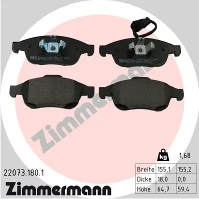 Bremsbelagsatz, Scheibenbremse ZIMMERMANN 22073.180.1 Bild Bremsbelagsatz, Scheibenbremse ZIMMERMANN 22073.180.1