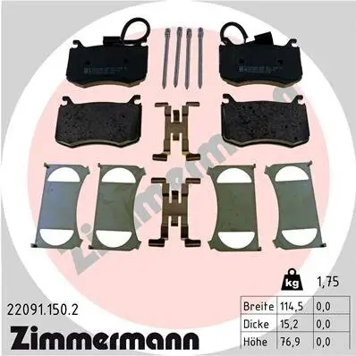 Bremsbelagsatz, Scheibenbremse Vorderachse ZIMMERMANN 22091.150.2 Bild Bremsbelagsatz, Scheibenbremse Vorderachse ZIMMERMANN 22091.150.2
