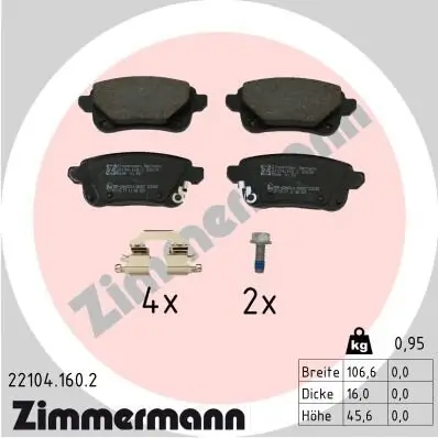 Bremsbelagsatz, Scheibenbremse Hinterachse ZIMMERMANN 22104.160.2 Bild Bremsbelagsatz, Scheibenbremse Hinterachse ZIMMERMANN 22104.160.2