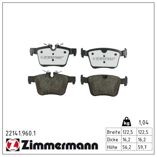 Bremsbelagsatz, Scheibenbremse Hinterachse ZIMMERMANN 22141.960.1