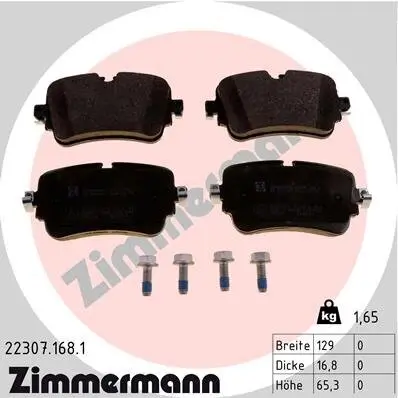 Bremsbelagsatz, Scheibenbremse Hinterachse ZIMMERMANN 22307.168.1 Bild Bremsbelagsatz, Scheibenbremse Hinterachse ZIMMERMANN 22307.168.1