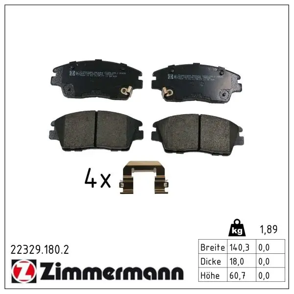 Bremsbelagsatz, Scheibenbremse Vorderachse ZIMMERMANN 22329.180.2