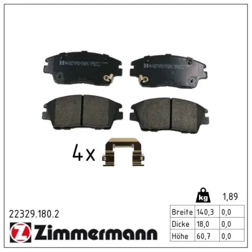 Bremsbelagsatz, Scheibenbremse Vorderachse ZIMMERMANN 22329.180.2 Bild Bremsbelagsatz, Scheibenbremse Vorderachse ZIMMERMANN 22329.180.2