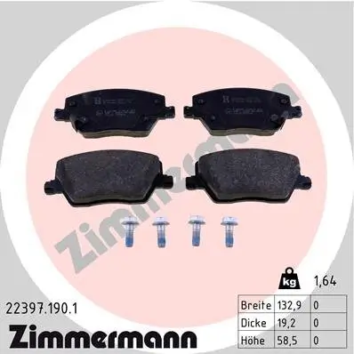 Bremsbelagsatz, Scheibenbremse ZIMMERMANN 22397.190.1 Bild Bremsbelagsatz, Scheibenbremse ZIMMERMANN 22397.190.1