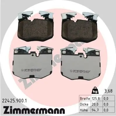 Bremsbelagsatz, Scheibenbremse Vorderachse ZIMMERMANN 22425.900.1 Bild Bremsbelagsatz, Scheibenbremse Vorderachse ZIMMERMANN 22425.900.1