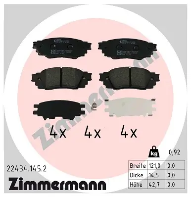 Bremsbelagsatz, Scheibenbremse Hinterachse ZIMMERMANN 22434.145.2 Bild Bremsbelagsatz, Scheibenbremse Hinterachse ZIMMERMANN 22434.145.2