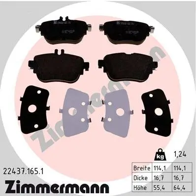 Bremsbelagsatz, Scheibenbremse Hinterachse ZIMMERMANN 22437.165.1 Bild Bremsbelagsatz, Scheibenbremse Hinterachse ZIMMERMANN 22437.165.1