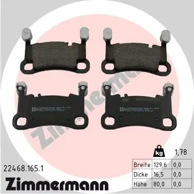 Bremsbelagsatz, Scheibenbremse Hinterachse ZIMMERMANN 22468.165.1 Bild Bremsbelagsatz, Scheibenbremse Hinterachse ZIMMERMANN 22468.165.1