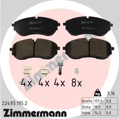 Bremsbelagsatz, Scheibenbremse Vorderachse ZIMMERMANN 22493.195.2 Bild Bremsbelagsatz, Scheibenbremse Vorderachse ZIMMERMANN 22493.195.2