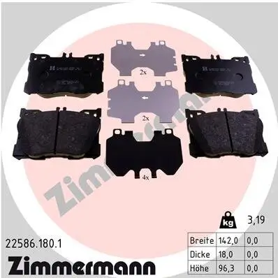 Bremsbelagsatz, Scheibenbremse Vorderachse ZIMMERMANN 22586.180.1 Bild Bremsbelagsatz, Scheibenbremse Vorderachse ZIMMERMANN 22586.180.1