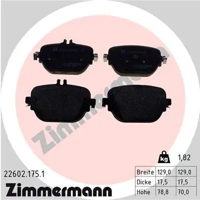 Bremsbelagsatz, Scheibenbremse Hinterachse ZIMMERMANN 22602.175.1 Bild Bremsbelagsatz, Scheibenbremse Hinterachse ZIMMERMANN 22602.175.1