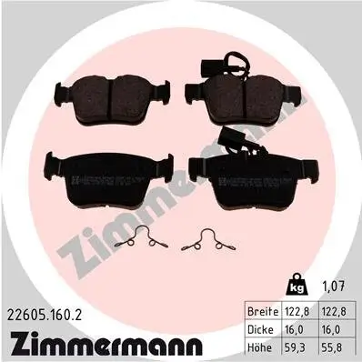 Bremsbelagsatz, Scheibenbremse ZIMMERMANN 22605.160.2 Bild Bremsbelagsatz, Scheibenbremse ZIMMERMANN 22605.160.2