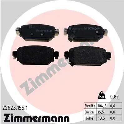 Bremsbelagsatz, Scheibenbremse Hinterachse ZIMMERMANN 22623.155.1 Bild Bremsbelagsatz, Scheibenbremse Hinterachse ZIMMERMANN 22623.155.1