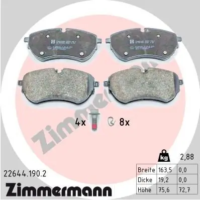 Bremsbelagsatz, Scheibenbremse Vorderachse ZIMMERMANN 22644.190.2