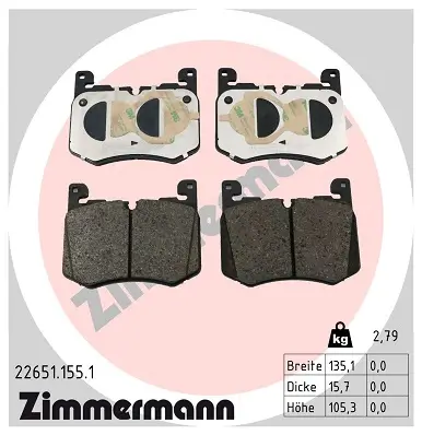 Bremsbelagsatz, Scheibenbremse Vorderachse ZIMMERMANN 22651.155.1