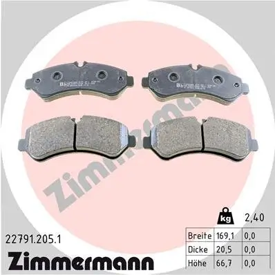 Bremsbelagsatz, Scheibenbremse Hinterachse ZIMMERMANN 22791.205.1 Bild Bremsbelagsatz, Scheibenbremse Hinterachse ZIMMERMANN 22791.205.1