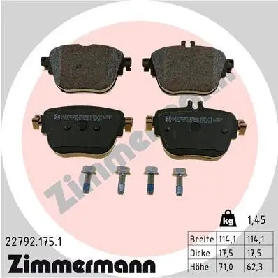 Bremsbelagsatz, Scheibenbremse Hinterachse ZIMMERMANN 22792.175.1 Bild Bremsbelagsatz, Scheibenbremse Hinterachse ZIMMERMANN 22792.175.1