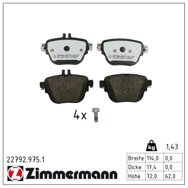 Bremsbelagsatz, Scheibenbremse Hinterachse ZIMMERMANN 22792.975.1