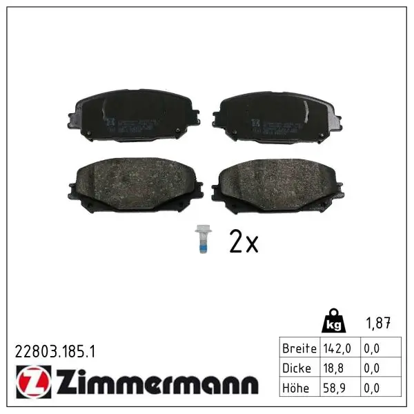Bremsbelagsatz, Scheibenbremse Vorderachse ZIMMERMANN 22803.185.1