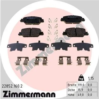 Bremsbelagsatz, Scheibenbremse Hinterachse ZIMMERMANN 22852.160.2 Bild Bremsbelagsatz, Scheibenbremse Hinterachse ZIMMERMANN 22852.160.2