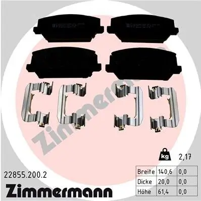 Bremsbelagsatz, Scheibenbremse ZIMMERMANN 22855.200.2 Bild Bremsbelagsatz, Scheibenbremse ZIMMERMANN 22855.200.2