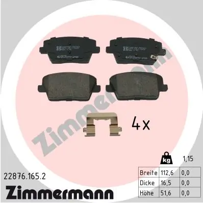 Bremsbelagsatz, Scheibenbremse ZIMMERMANN 22876.165.2 Bild Bremsbelagsatz, Scheibenbremse ZIMMERMANN 22876.165.2