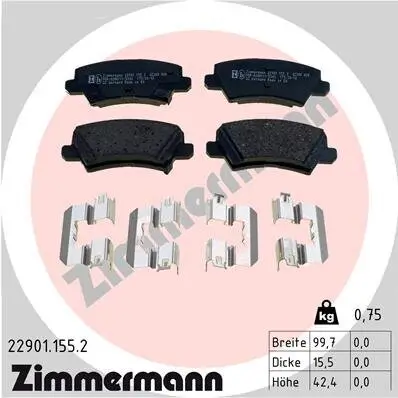 Bremsbelagsatz, Scheibenbremse Hinterachse ZIMMERMANN 22901.155.2 Bild Bremsbelagsatz, Scheibenbremse Hinterachse ZIMMERMANN 22901.155.2