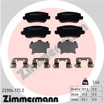 Bremsbelagsatz, Scheibenbremse ZIMMERMANN 22904.175.2 Bild Bremsbelagsatz, Scheibenbremse ZIMMERMANN 22904.175.2