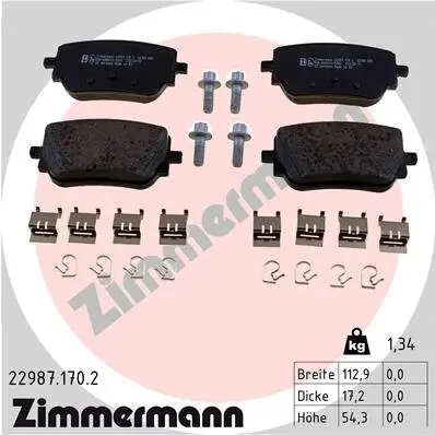 Bremsbelagsatz, Scheibenbremse Hinterachse ZIMMERMANN 22987.170.2 Bild Bremsbelagsatz, Scheibenbremse Hinterachse ZIMMERMANN 22987.170.2
