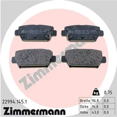 Bremsbelagsatz, Scheibenbremse Hinterachse ZIMMERMANN 22994.145.1