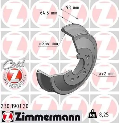 Bremstrommel Hinterachse ZIMMERMANN 230.1901.20 Bild Bremstrommel Hinterachse ZIMMERMANN 230.1901.20