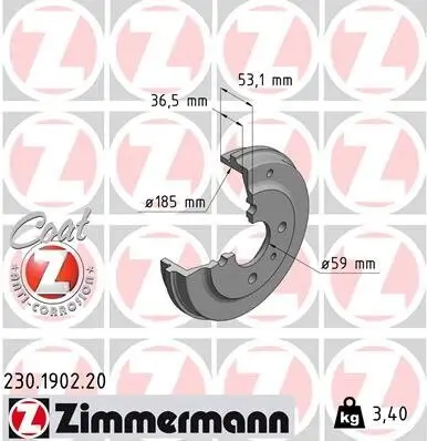 Bremstrommel ZIMMERMANN 230.1902.20