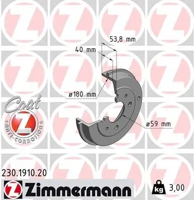 Bremstrommel Hinterachse ZIMMERMANN 230.1910.20 Bild Bremstrommel Hinterachse ZIMMERMANN 230.1910.20