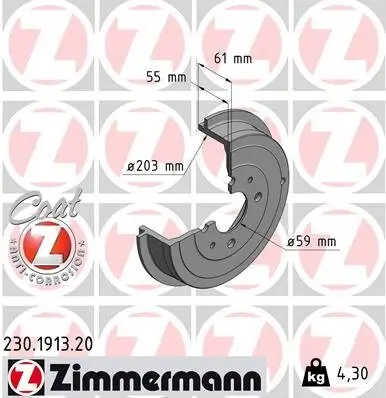 Bremstrommel ZIMMERMANN 230.1913.20 Bild Bremstrommel ZIMMERMANN 230.1913.20