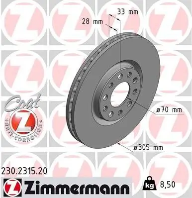 Bremsscheibe Vorderachse ZIMMERMANN 230.2315.20 Bild Bremsscheibe Vorderachse ZIMMERMANN 230.2315.20