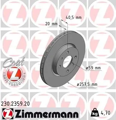 Bremsscheibe Vorderachse ZIMMERMANN 230.2359.20 Bild Bremsscheibe Vorderachse ZIMMERMANN 230.2359.20