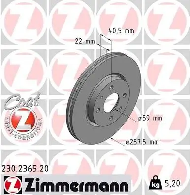 Bremsscheibe Vorderachse ZIMMERMANN 230.2365.20 Bild Bremsscheibe Vorderachse ZIMMERMANN 230.2365.20