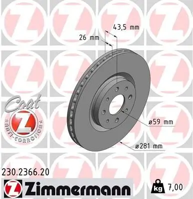 Bremsscheibe ZIMMERMANN 230.2366.20 Bild Bremsscheibe ZIMMERMANN 230.2366.20