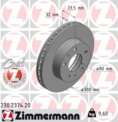 Bremsscheibe Vorderachse ZIMMERMANN 230.2374.20 Bild Bremsscheibe Vorderachse ZIMMERMANN 230.2374.20