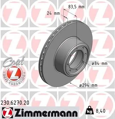 Bremsscheibe ZIMMERMANN 230.6270.20 Bild Bremsscheibe ZIMMERMANN 230.6270.20